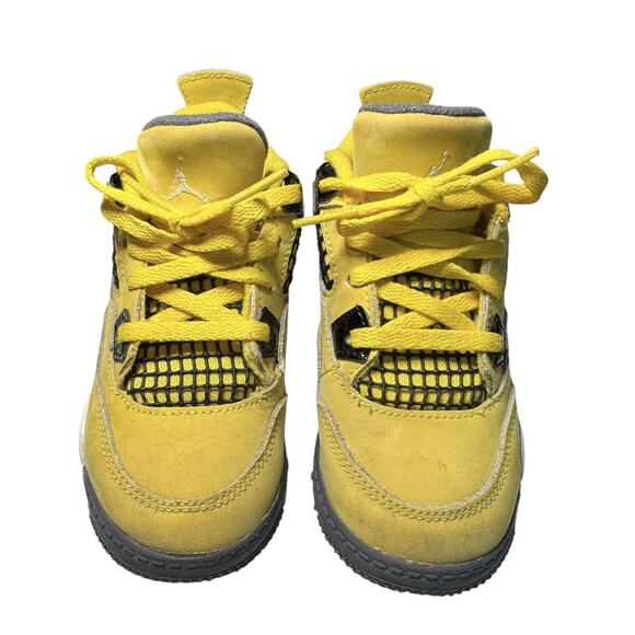 Nike Air Jordan 4 Retro Lightning Yellow Toddler Sz 9C Jumpman Sneakers - Picture 2 of 8
